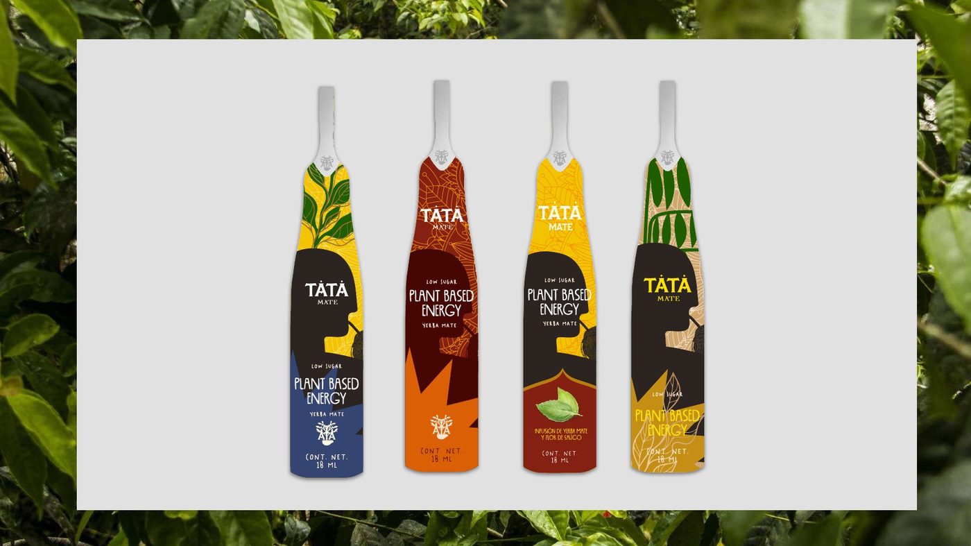 Four TATA Mate bottle flavours side by side on grey