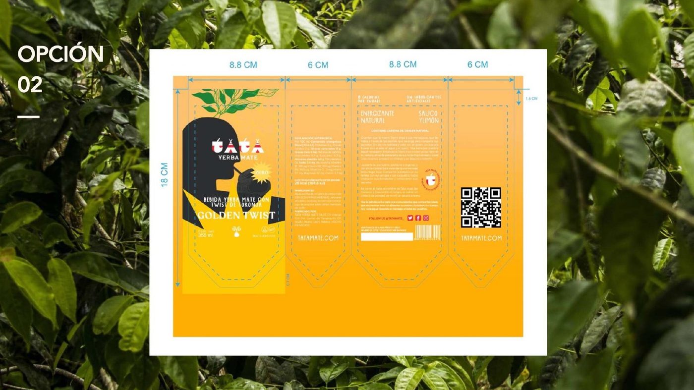 TATA Mate label dieline, option 2, orange 'Golden Sweet'